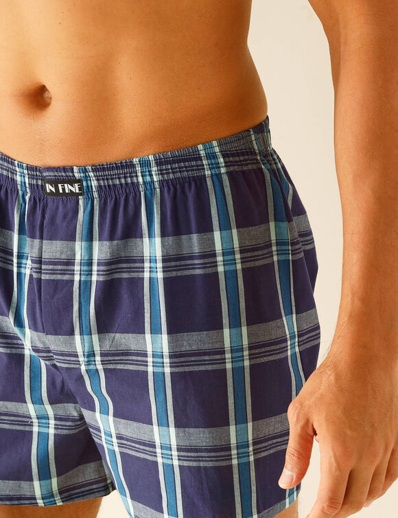 Caleçon flottant tissé teint - lot de 3 (bleu) Caleçon flottant tissé teint - lot de 3 (bleu)